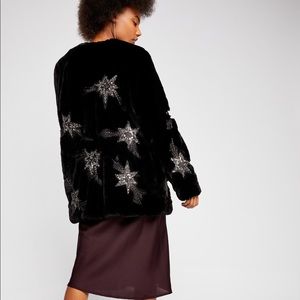 Free People Faux Fur Jacket Coat Starry Skies
